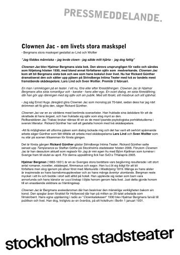 Clownen Jac - om livets stora maskspel - Stockholms stadsteater