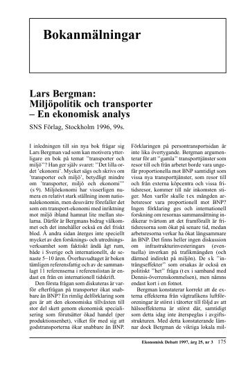 Lars Bergman: Miljöpolitik och transporter - En ... - Ekonomisk Debatt