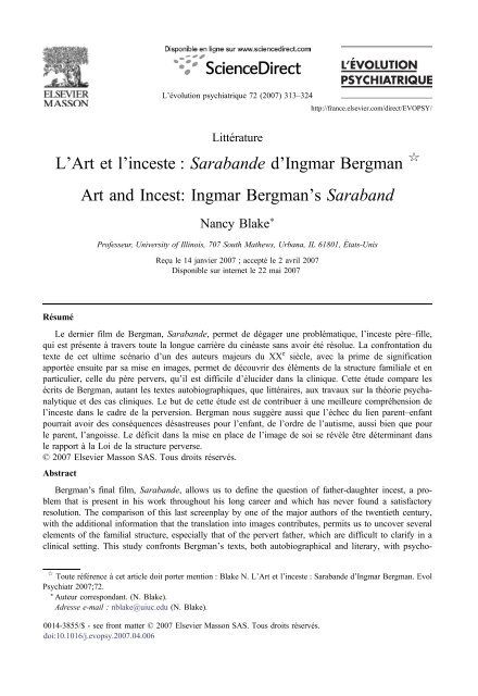 L'Art et l'inceste : Sarabande d'Ingmar Bergman Art and Incest ...