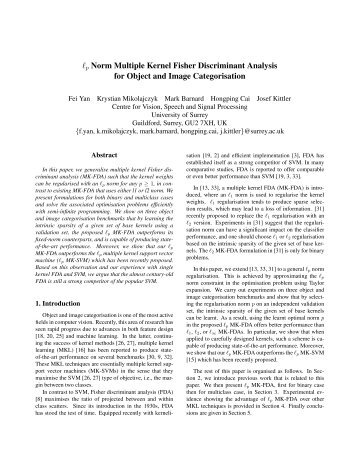 lp Norm Multiple Kernel Fisher Discriminant Analysis for Object and ...