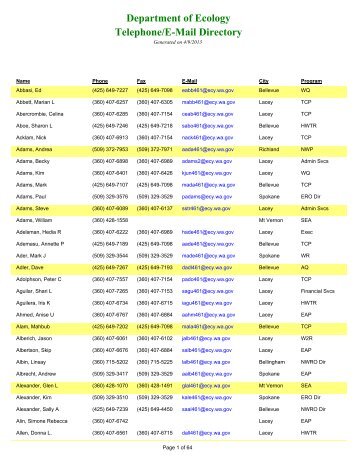 Department of Ecology Telephone/E-Mail Directory