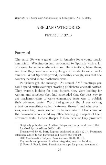 ABELIAN CATEGORIES Foreword - FTP Directory Listing