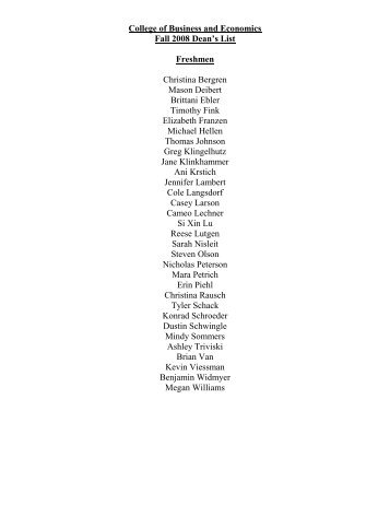 Fall 2008-09 CBE Dean's List