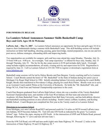 La Lumiere School Announces Summer Skills Basketball Camp