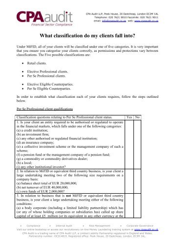 What classification do my clients fall into? - CPA Audit