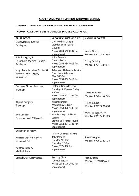 SOUTH AND WEST WIRRAL MIDWIFE CLINICS