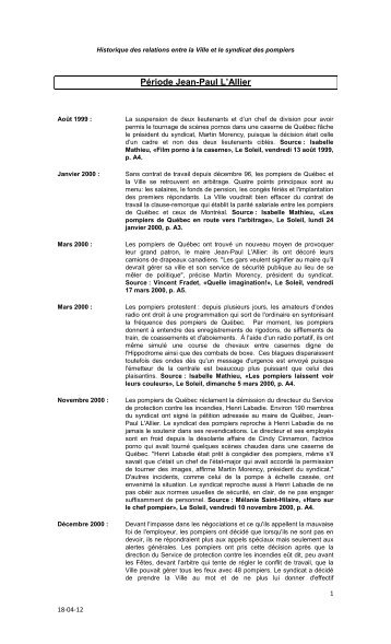 Historique des relations entre la Ville et le syndicat ... - Ville de Québec