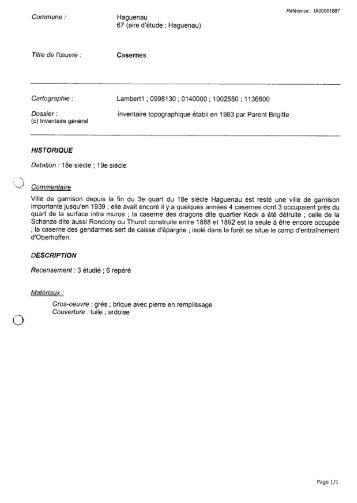 Haguenau 67 (aire d'étude : Haguenau) Lamberti ; 0998130 ...