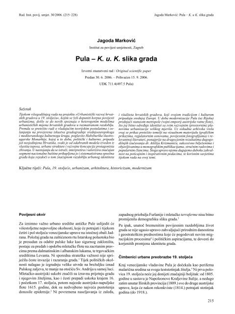 Pula – K. u. K. slika grada - Institut za povijest umjetnosti