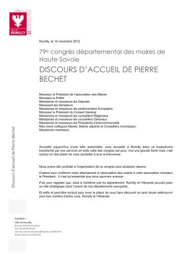 Discours d accueil de Pierre Bechet.pdf - Rumilly