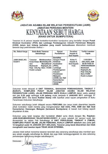 KENYATAAN SEBUT HARGA - Jawi