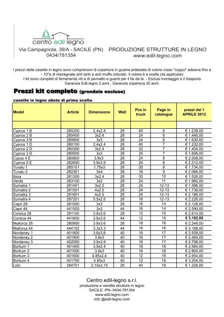 Prezzi casette in legno in kit competo - Edil legno