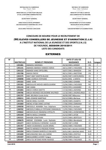 liste des candidats e - Ministère de la Fonction Publique et de la