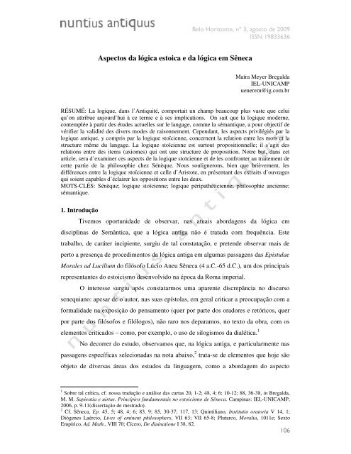 Aspectos da lógica estoica e da lógica em Sêneca - FALE