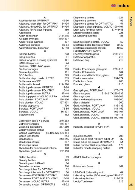 263 Dispensing bottles 227 Dispensing burettes 99 ... - Poulten - Graf