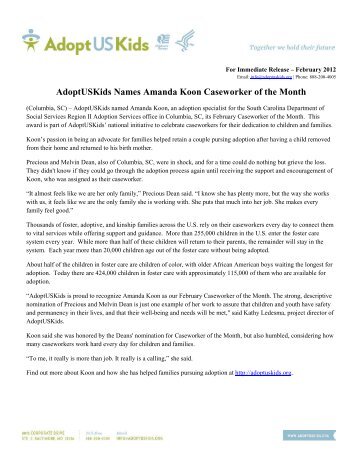 AdoptUSKids Names Amanda Koon Caseworker of the Month