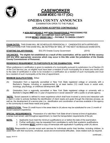 caseworker exam #dec-10-17 (oc) - Oneida County, NY