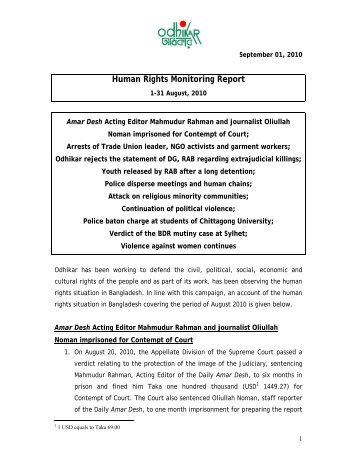 Human Rights Monitoring Report - Odhikar