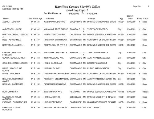 Hamilton County Booking Report