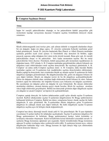 8. Compton Saçılması Deneyi F-355 Kuantum Fiziği Laboratuarı