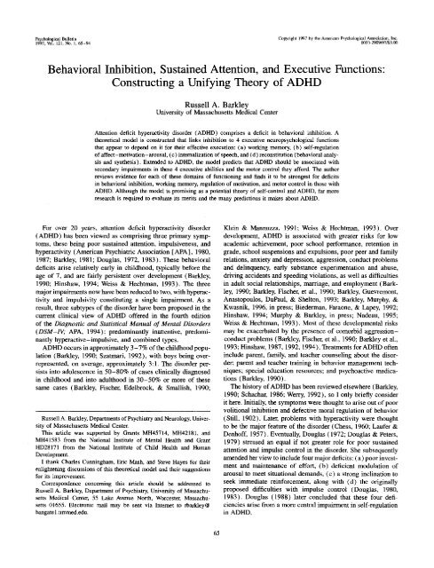 Behavioral Inhibition, Sustained Attention, and Executive Functions ...