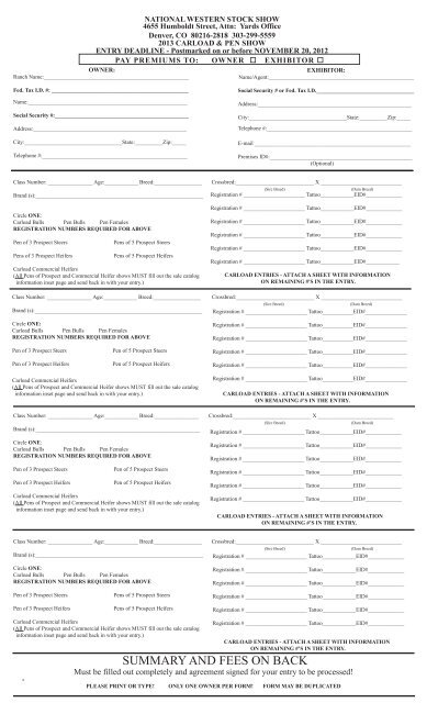 2013 Carload & Pens Entry Form - National Western Stock Show