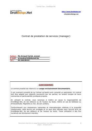 Prestation de services (Manager) - Portail du droit belge