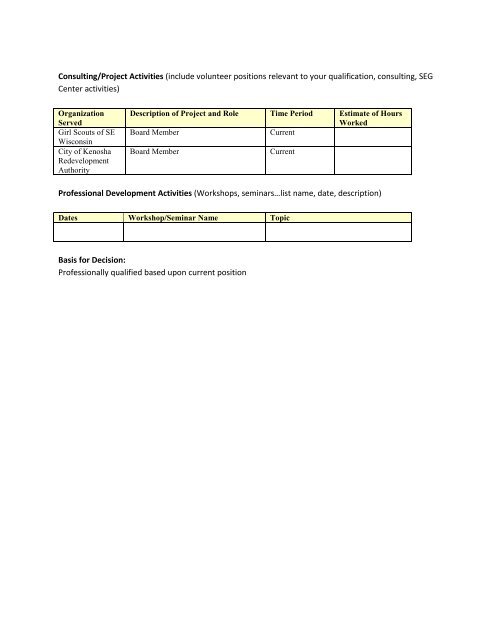 W. Thomas Carls Associate Lecturer MBA 1990 AQ/PQ/Other Status ...