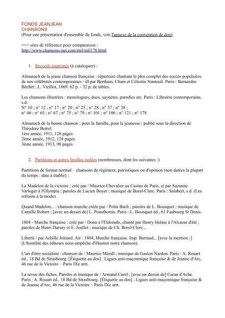 Une liste concernant les chansons - Epublications