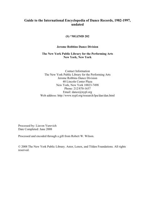 View PDF finding aid (704.45 KB) - New York Public Library
