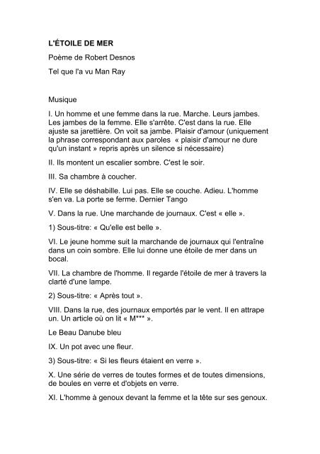 L Etoile De Mer Poeme De Robert Desnos Tel Que L A Vu Man