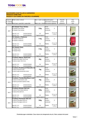 BACKWAREN ZUM FÜLLEN & GARNIEREN ... - TOGA FOOD SA