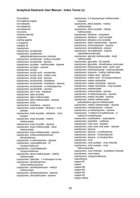 Analytical Abstracts User Guide - Index Terms (c) 1