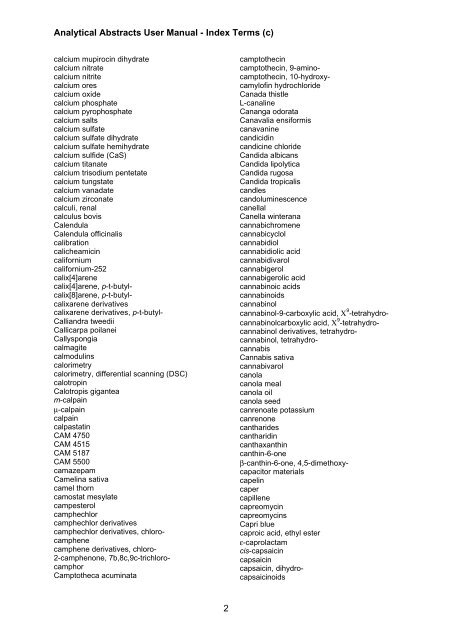 Analytical Abstracts User Guide - Index Terms (c) 1