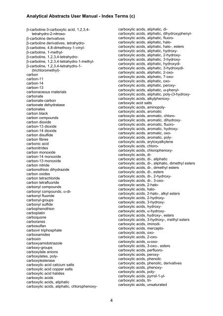 Analytical Abstracts User Guide - Index Terms (c) 1