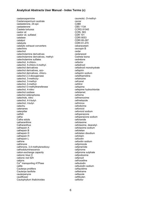 Analytical Abstracts User Guide - Index Terms (c) 1