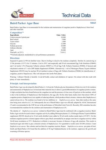 Baird Parker Agar Base - HiMedia Laboratories