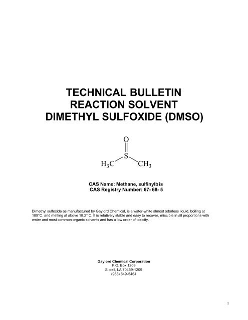 technical bulletin reaction solvent dimethyl sulfoxide (dmso)1