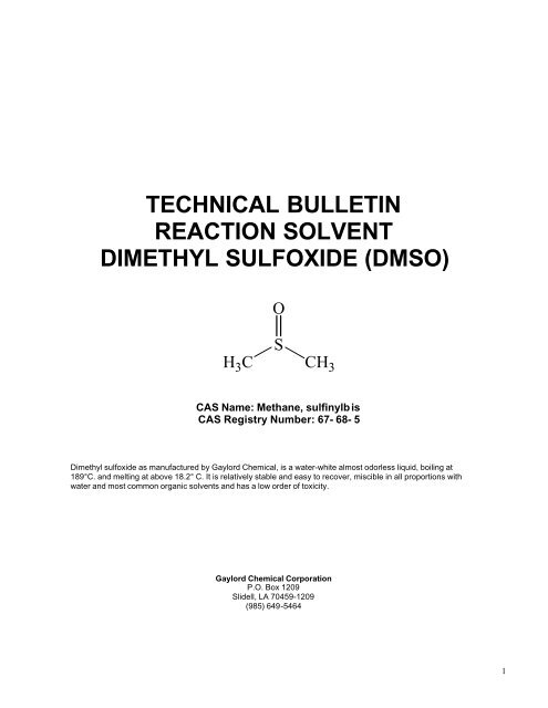 technical bulletin reaction solvent dimethyl sulfoxide dmso 1