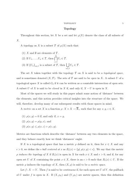 FIVE MAJOR RESULTS IN ANALYSIS AND TOPOLOGY Aaron ...
