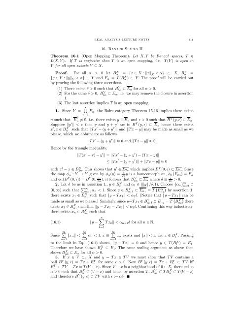 16. Banach Spaces II Theorem 16.1 Open Mapping Theorem . Let