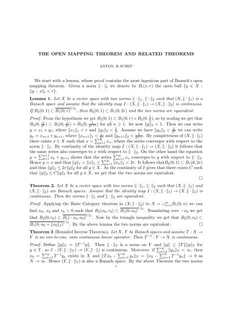 THE OPEN MAPPING THEOREM AND RELATED THEOREMS We ...