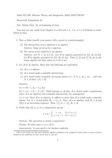 Math 507/420: Measure Theory and Integration (2010 ... - UBC Math