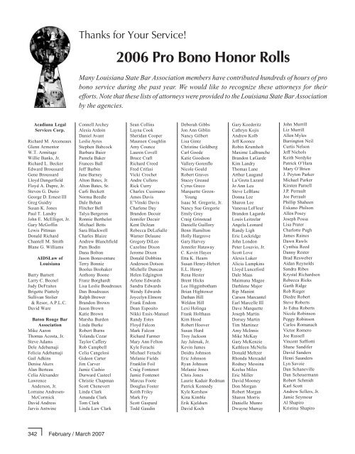 2006 Pro Bono Honor Rolls - Louisiana State Bar Association