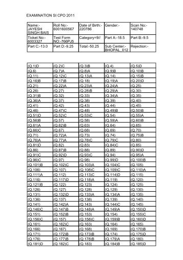 EXAMINATION SI CPO 2011 Name:- JAYESH SINGH BAIS ... - SSC