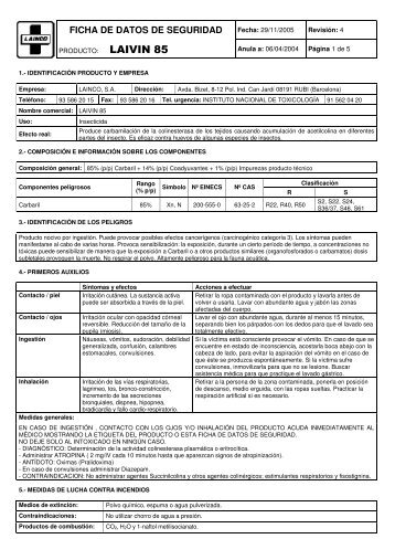 FICHA DE DATOS DE SEGURIDAD - Lainco, SA