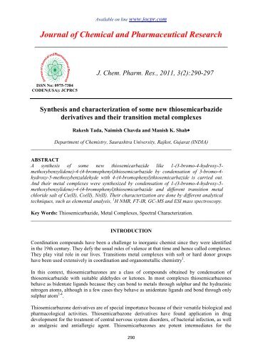 Synthesis and characterization of some new thiosemicarbazide ...