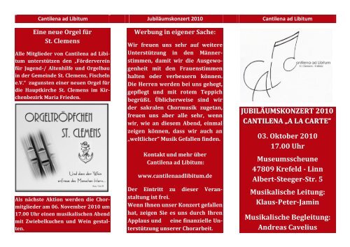 Programm-Flyer - Cantilena ad Libitum