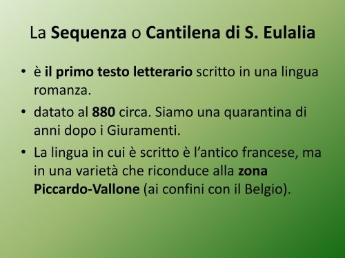 La Sequenza di Sant'Eulalia - Dipartimento di Studi Linguistici e ...