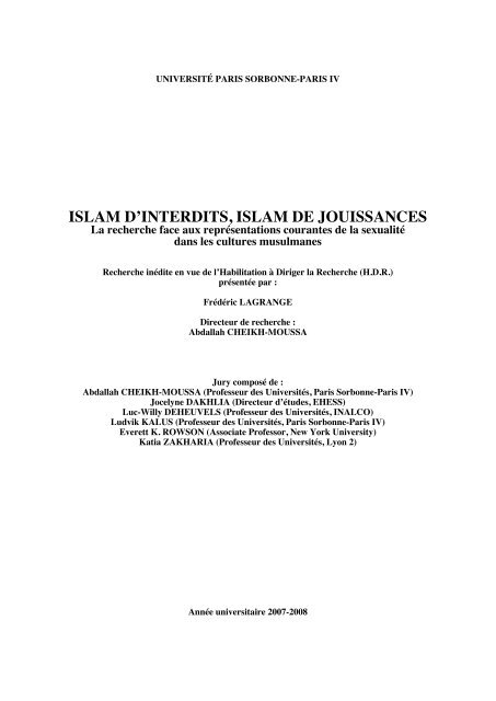 Islam Dinterdits Islam De Jouissances La Recherche Face